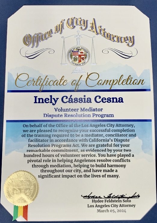 Certificate of Appreciation
Presented by the Los Angeles City Attorney’s Office
